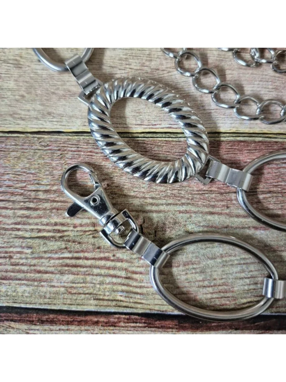 Y2K Silver-Toned Metal Chain Belt Geometric Oval 50